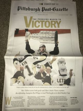 2009 Pittsburgh Penguins Stanley Cup Champions Sidney Crosby Full Newspaper