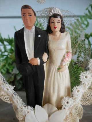 Vintage Coast Novelty Bride & Groom Wedding Cape Topper w Heart 1947 2