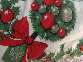 Vintage 1950’s/60’s Cotton Christmas Tablecloth 60 X 52 Holly Garland Candles