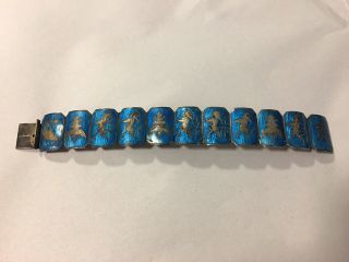 Siam Signed Vintage Blue Enamel Sterling Silver Bracelet Over 1 Ounce