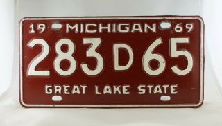 1969 Michigan Dealer License Plate - - 283 D 65