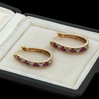 Vintage Designer 925 Sterling Silver Gold Wash Pink Ruby Cz Hoop Earrings 2.  5g