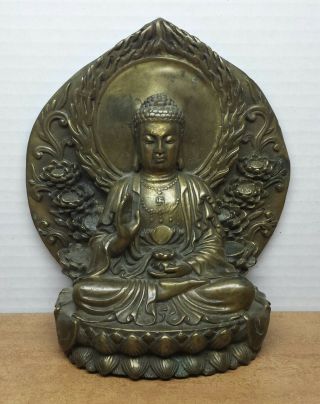 Antique Cast Bronze Seated Buddha Meditating Bookend / Door Stop Buddhism