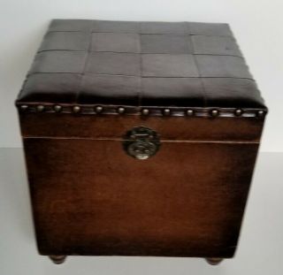 Vintage Leather Wrapped Wood Storage Trunk