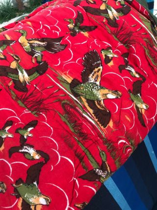 Vintage Coleman Sleeping Bag Flannel Ducks Quail Green Red 70” X 30”