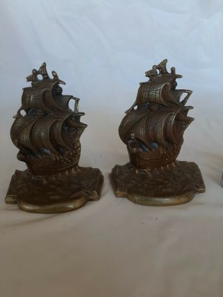 2 Vintage Brass Ship Boat Bookends Nautical Sailing Decor