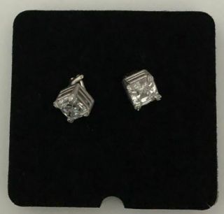 Large Sterling Silver Judith Ripka Princess Cut Cz Earrings