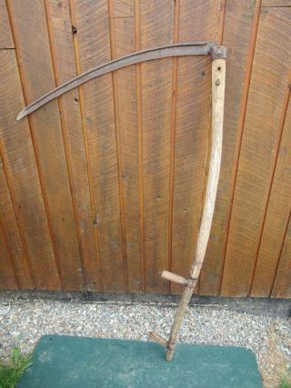 Vintage Antique 56 " Long Scythe Hay Grain Sickle Farm Tool Blade Is 32 " Long
