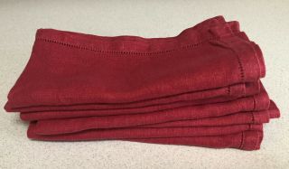 Set Of 7 Vintage Red Linen Cloth Napkins