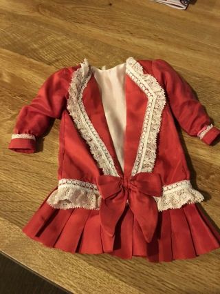 Antique Doll Outfit For Approximate 15” Antique Doll Red Silk W/match.  Bonnet