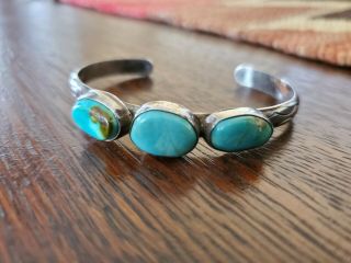 Vintage Antique Native American Navajo Turquoise Silver Cuff Bracelet