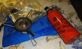 Vintage Msr Whisperlite Backpacking Stove And 22 Oz Fuel Bottle,  Spare Parts