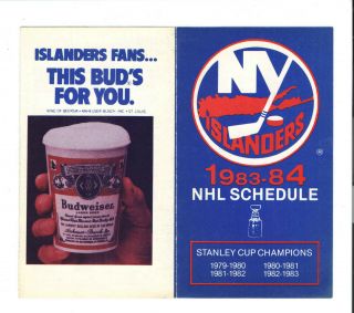 1983 - 84 York Islanders Nhl Pocket Hockey Schedule