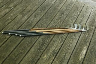 Antique Vintage Hickory Wood Shaft 5 Club Set As Found For Display