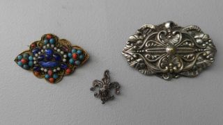 3 Large Antique Ornate Sterling Silver Victorian,  Art Nouveau,  Tibetan Brooch
