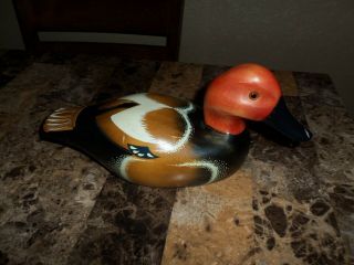 Vintage Unsigned Redhead Canvas Back Wooden Duck Decoy With Glass Eyes