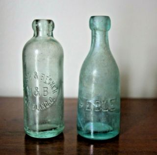 (2) Antique Blob Top Glass Soda Bottles G.  Eble And Miller & Becker Cleveland 7 "