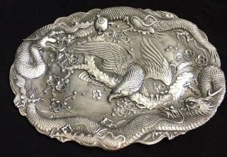 Antique Pewter Chinese Bird Of Prey Dragon Trinket Dish 2