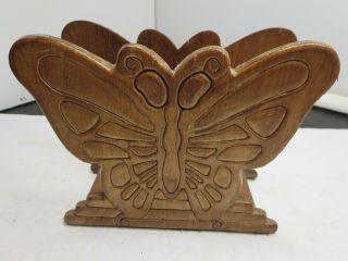 Vintage Carved Wooden Butterfly Napkin Mail Holder Cape Craftsman