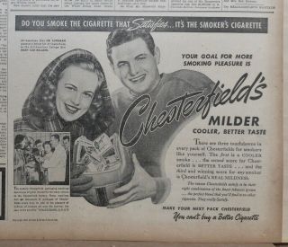 1940 Newspaper Ad For Chesterfield Cigarettes - Sid Luckman Football Chicago