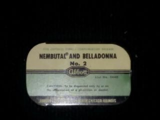 Ad - 005 Nembutal And Belladonna Empty Physicians Sample Tin Vintage Abbott Labs