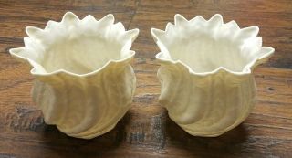 Pair Vintage Small Belleek Swirl Shell Posy Vase Flower Pot 4th Mark (1946 - 1955)