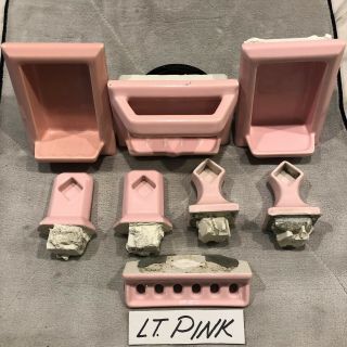Vintage Lt Pink Set Of Ceramic Soap Dish/towel Bar/tooth Brush Holder
