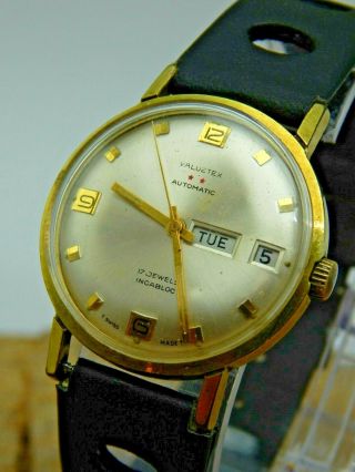 Vintage Valuetex Gold Plated 17 Jewel Automatic Watch With Leather Rally Band