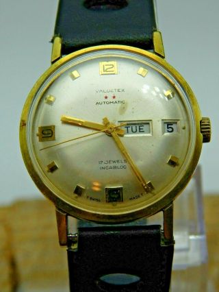 Vintage Valuetex Gold Plated 17 jewel automatic watch with leather rally band 2