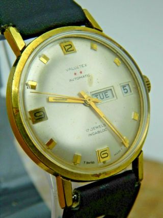 Vintage Valuetex Gold Plated 17 jewel automatic watch with leather rally band 3