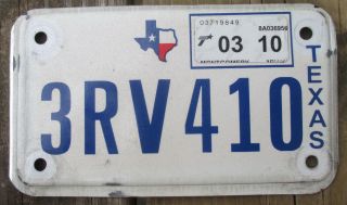 Texas Motorcycle License Plate - Expired 03/2010 - Montgomery County - 3rv410