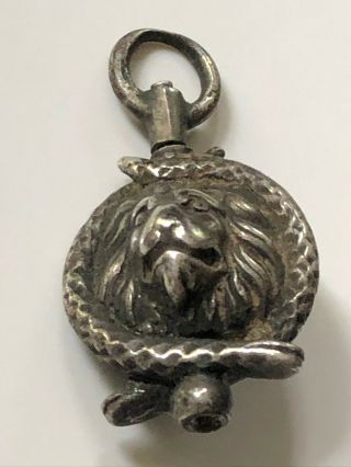 Antique Victorian Vintage Solid Silver Lions Head/serpent Perfume Pendant 10.  37g