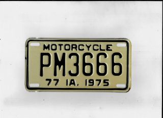 Iowa 1975 License Plate " Pm3666 " Motorcycle W/envelope