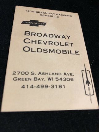 1979 Green Bay Packers Football Pocket Schedule Broadway Chevy & Olds Version