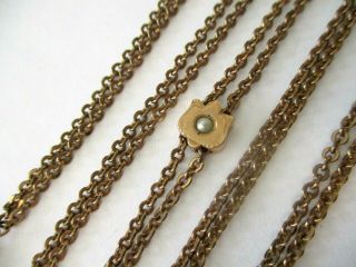 Antique Vintage Gold Filled Watch Chain W/tulip Seed Pearl Slide