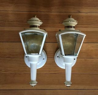 Vintage Garage Porch Lights White Carriage Style Beveled Glass Wall Lamps Usa