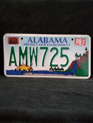 Alabama " Protect Our Environment " License Plate Amw - 725