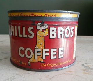 Vintage Hills Bros Coffee One Pound Tin/can " Red Can Brand " With Key Opener