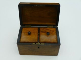 Antique Wooden Tea Caddy 2 Compartment Lidded Box W/out Key