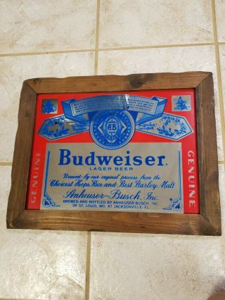 19 " X 15 " Vintage Budweiser Lager Beer Framed Mirror Sign Bar Man Cave