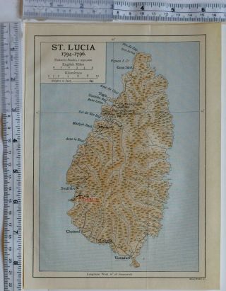 Map/battle Plan St Lucia 1794 - 1796 Castries Fort Charlotte Action Troops