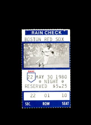 Boston Red Sox Ticket Stub Fenway May 30 1980 5/30/80 Vs.  Milwaukee Brewers