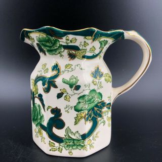 Masons Ironstone England Chartreuse Antique Pitcher Green Gold Gilt 5.  5 " H Exc
