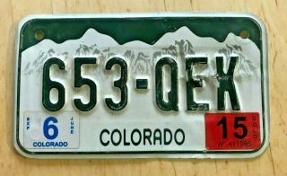 2015 Colorado Motorcycle Cycle License Plate " 653 Qek " Co 15