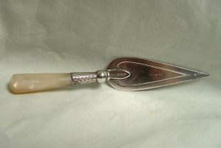 Large Antique Victorian Silver & Mother Of Pearl Trowel Bookmark Circa 1900 10cm