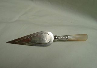 Large Antique Victorian Silver & Mother of Pearl Trowel Bookmark circa 1900 10cm 3