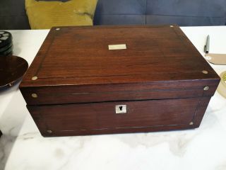 Antique Mahogany Box With Mother Of Pearl Inlay And Silver Inlay Decoration