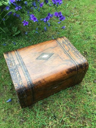 Antique Tunbridge Ware Inlaid Wooden Work Box