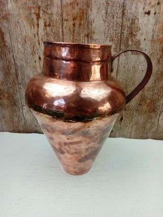 Antique Arts & Crafts Large 12 " High Hand Hammered Copper Jar/pot/flagon