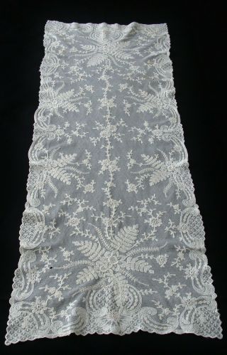 Vintage Antique Tambour Net Lace Embroidered Runner 38 " Long